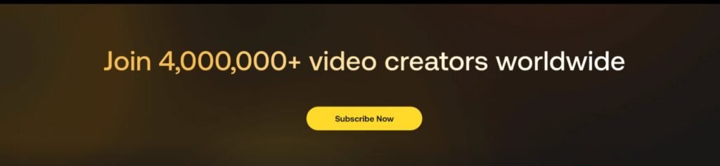 Promotional banner inviting to join over 4 million video creators worldwide with a prominent 'Subscribe Now' button, suggesting a large community of professionals using Artlist.io for their creative needs as part of an instructional guide.