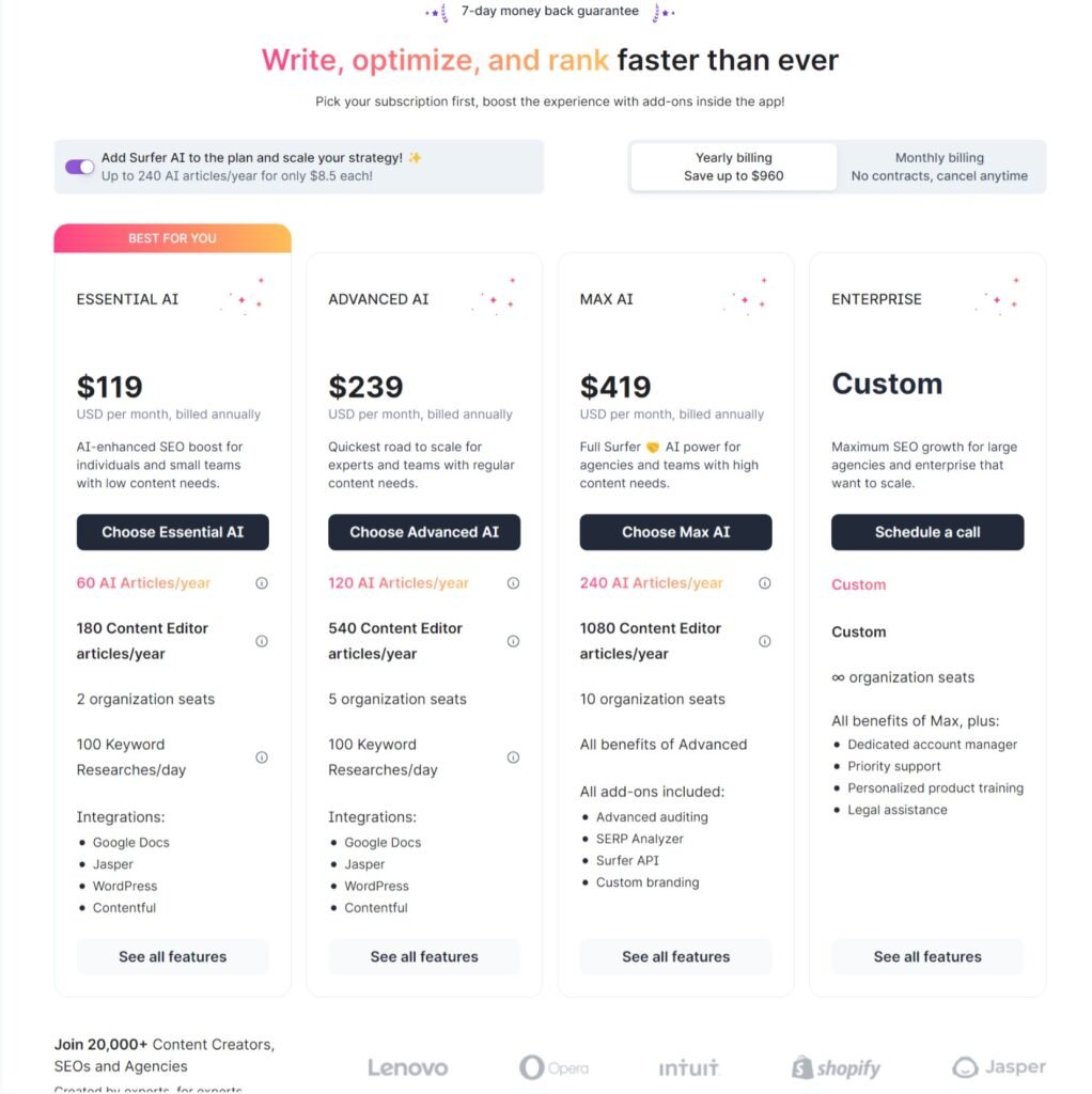 Surfer SEO Pricing